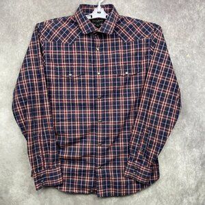 Banana Republic Slim Fit Pearl Snap Shirt Mens Medium Red Blue Plaid Western